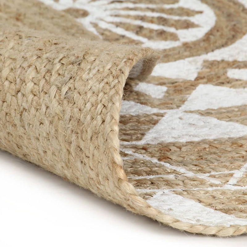 Afbeelding laden in galerijviewer, Vidaxl vloerkleed handgemaakt met witte print 90 cm jute
