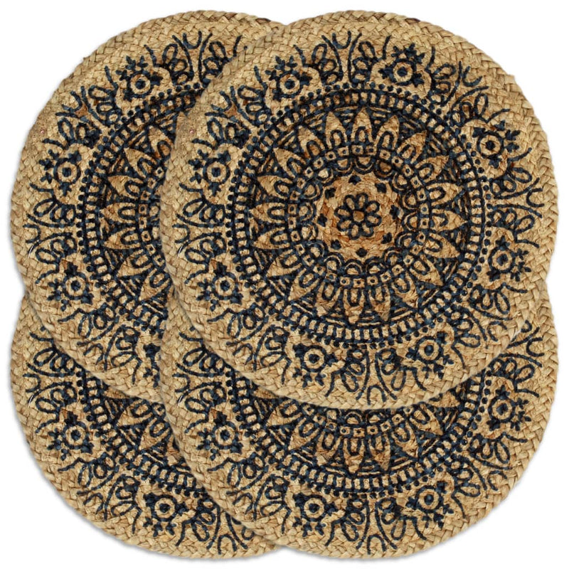 Load image into Gallery viewer, Vidaxl placemats 4 st rond 38 cm jute donkerblauw
