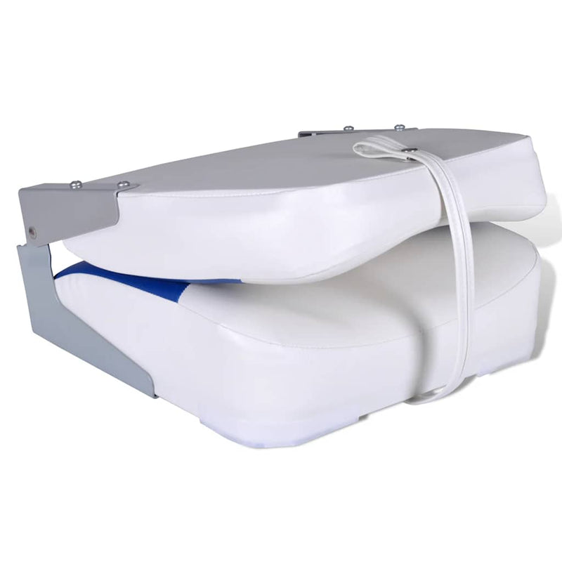 Load image into Gallery viewer, Vidaxl bootstoel met blauw-wit kussen inklapbaar 41x36x48 cm
