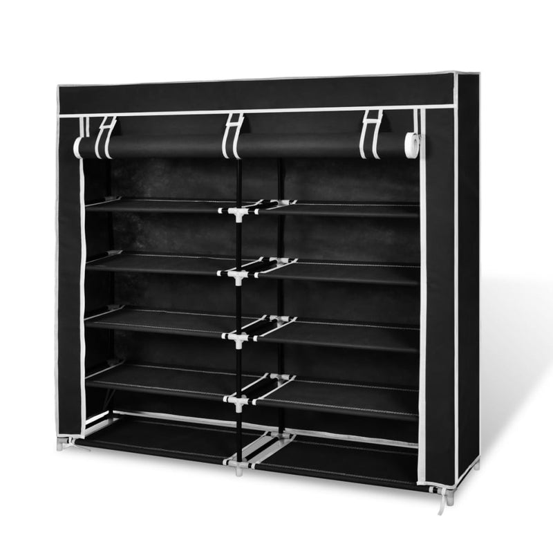 Load image into Gallery viewer, Vidaxl schoenenkast met hoes 115x28x110 stof zwart
