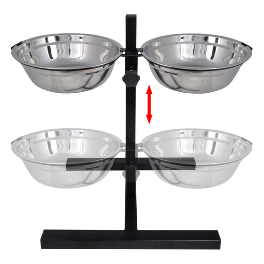 VidaXL Verstelbare dubbele honden katten voederbak (2 x 1,6L RVS bakken)