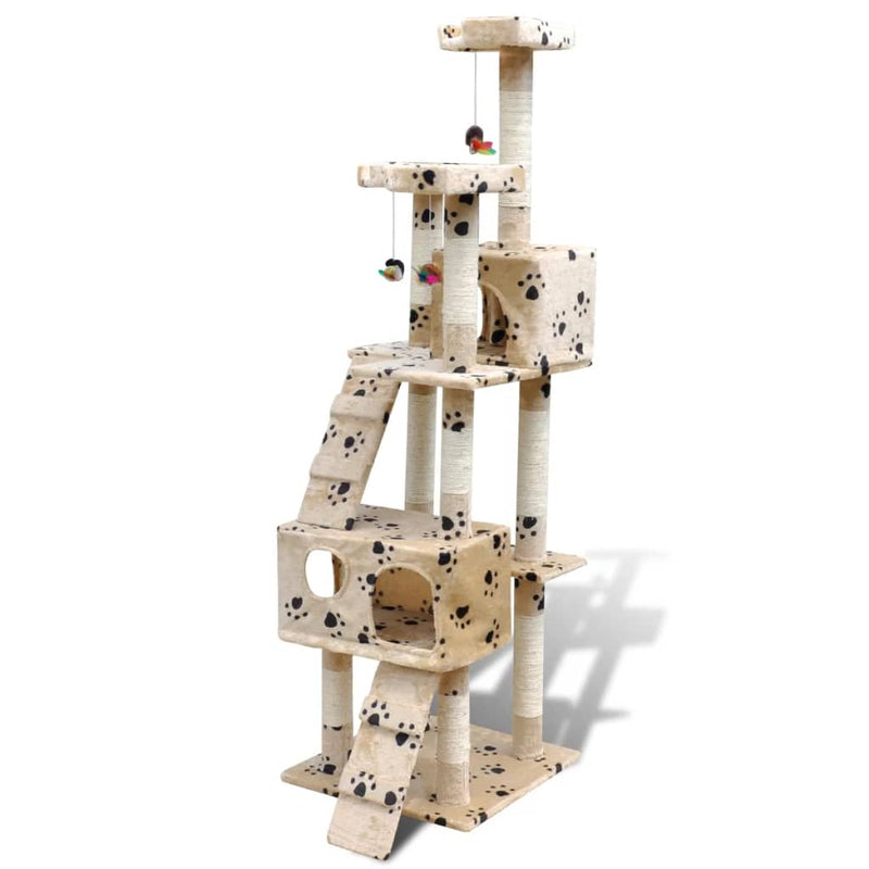 Load image into Gallery viewer, VidaXL Kattenkrabpaal met pootafdrukken en 2 huisjes 170 cm beige

