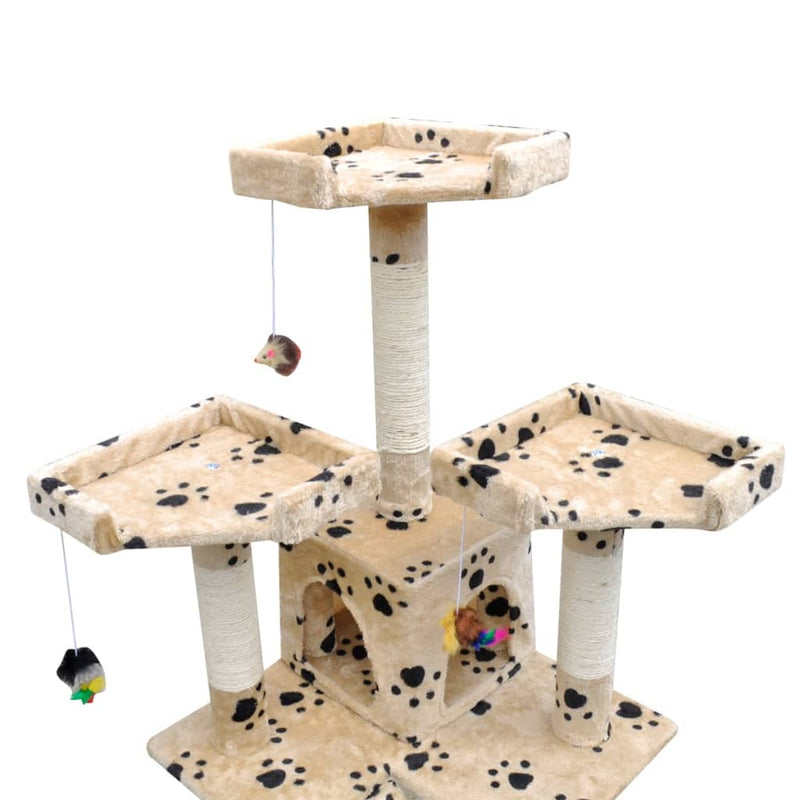 Load image into Gallery viewer, VidaXL Kattenkrabpaal met pootafdrukken en 2 huisjes 170 cm beige
