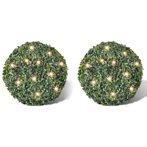 Vidaxl ronde kunstbuxus 27 cm met solar led-verlichting (2 stuks)
