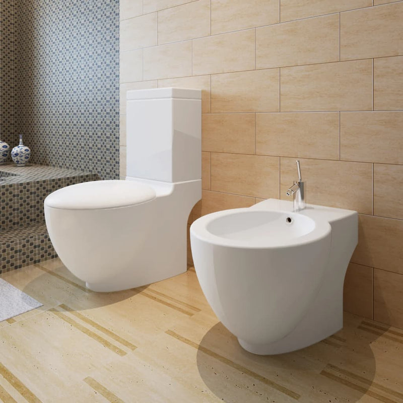 Load image into Gallery viewer, VidaXL Toileten bidetset staand keramiek wit
