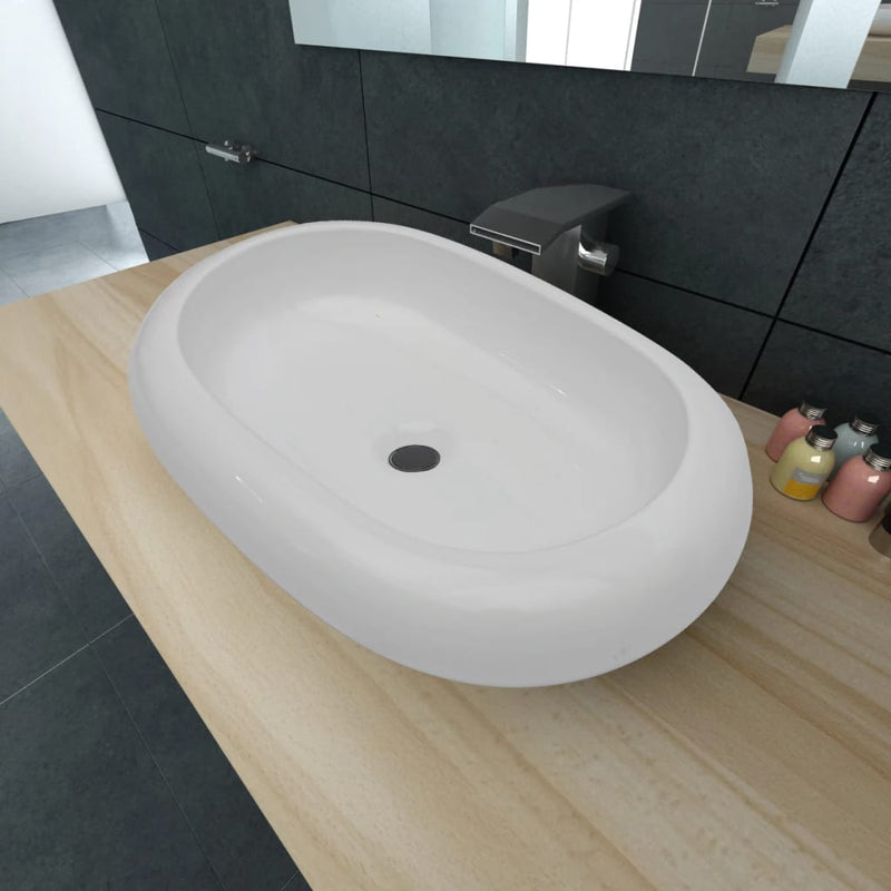Load image into Gallery viewer, Vidaxl luxe keramische wasbak ovaal 63 x 42 cm (wit)
