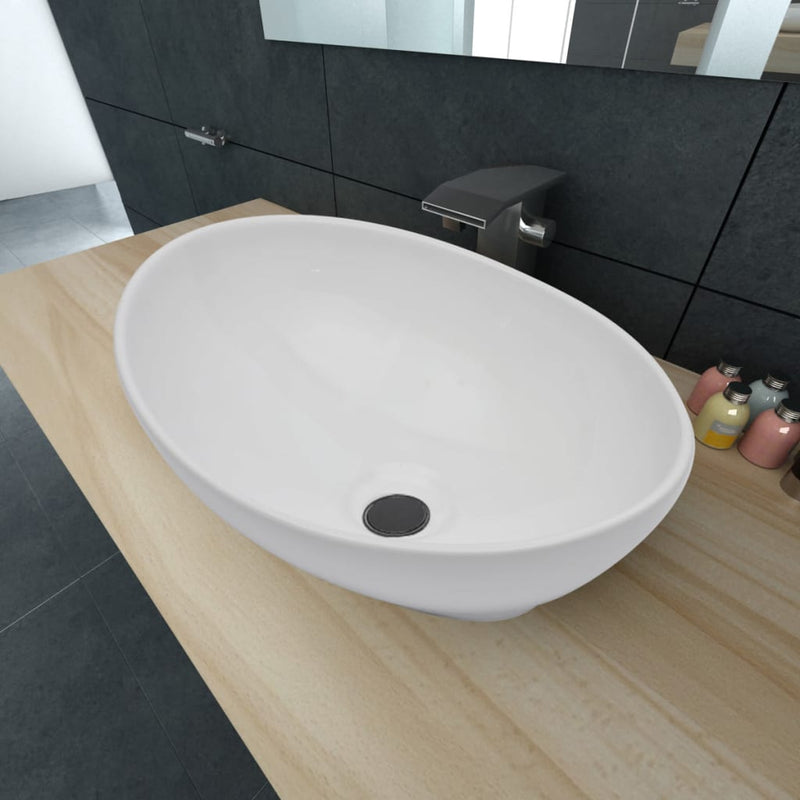Load image into Gallery viewer, Vidaxl wastafel ovaal 40x33 cm keramiek wit
