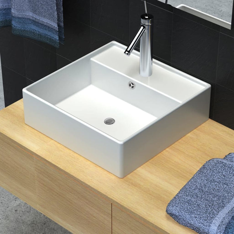 Load image into Gallery viewer, Vidaxl luxe wastafel met overloop en kraangat vierkant keramiek 41x41 cm
