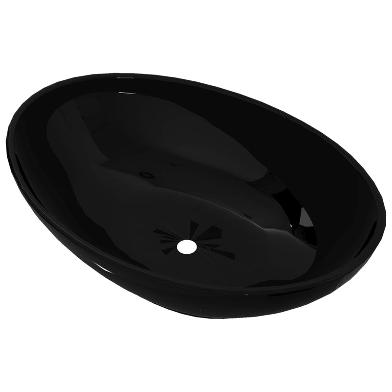 Load image into Gallery viewer, Vidaxl luxe wastafel ovaal 40x33 cm keramiek zwart
