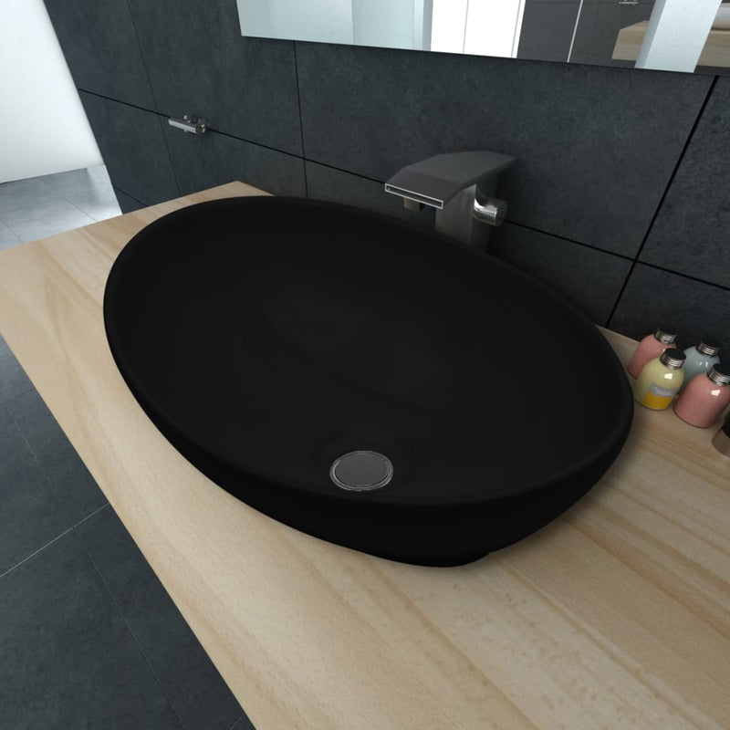 Load image into Gallery viewer, Vidaxl luxe wastafel ovaal 40x33 cm keramiek zwart
