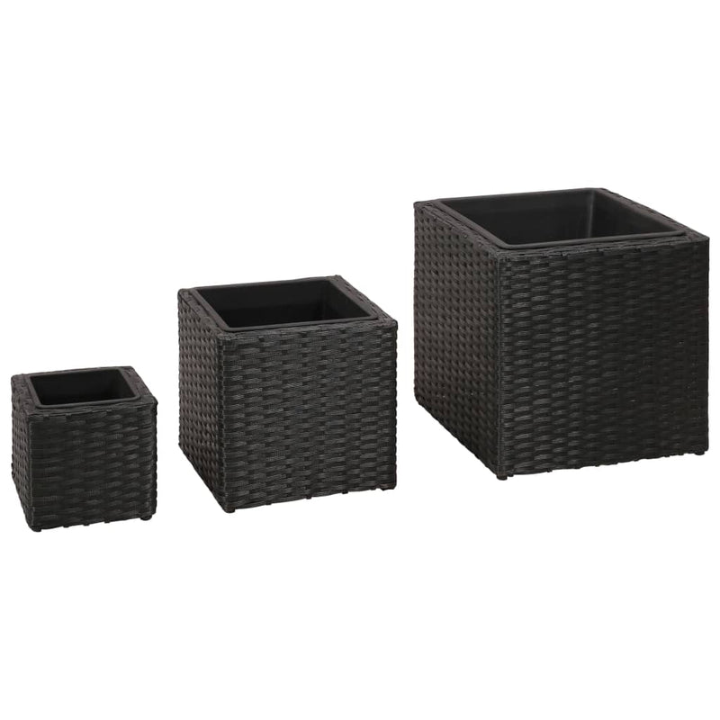 Load image into Gallery viewer, VidaXL Plantenbakken verhoogd 3 st poly rattan zwart
