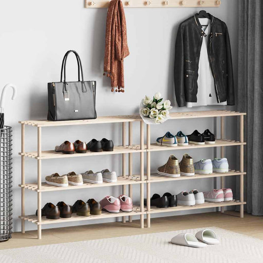 Vidaxl schoenenrekken met 4 schappen 2 st massief vurenhout