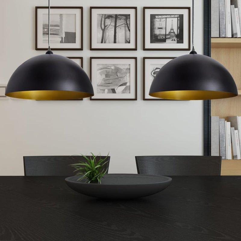 Load image into Gallery viewer, Vidaxl plafondlampen 2 st in hoogte verstelbaar halfrond zwart

