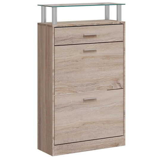 Vidaxl schoenenkast met lade en glazen bovenschap eiken-look