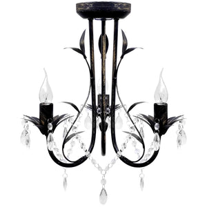 Vidaxl kroonluchter art nouveau metaal kristallen kralen 3 gloeilampen zwart