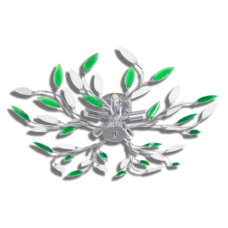 Afbeelding laden in galerijviewer, Vidaxl lamp met kristallen bladeren van acryl voor 5x e14 wit groen
