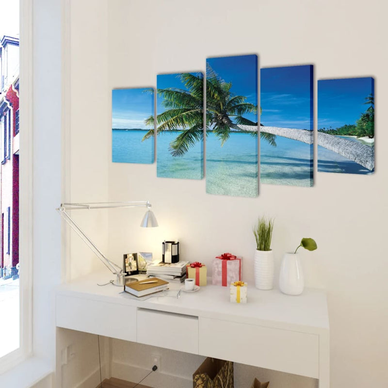 Load image into Gallery viewer, Vidaxl canvas muurdruk set zandstrand met palmboom 200 x 100 cm
