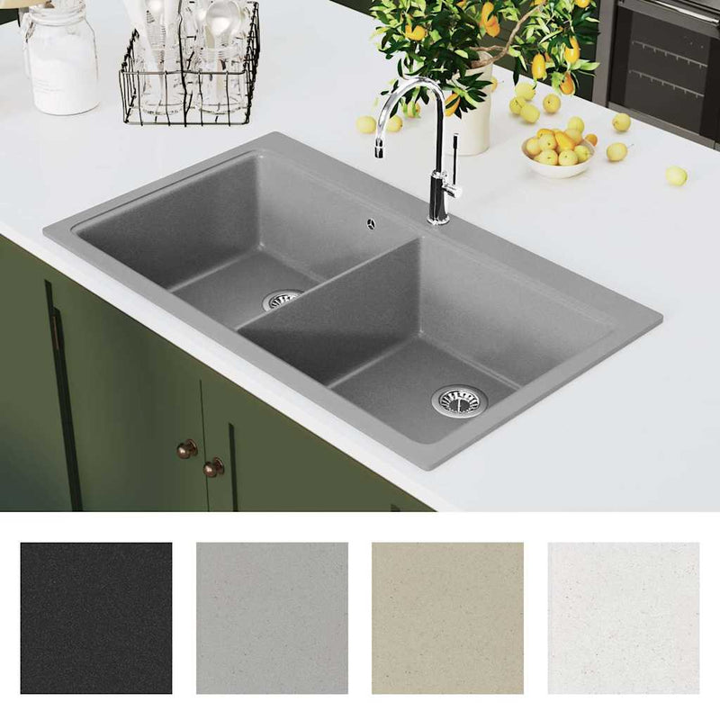 ギャラリービューアに画像をロードする, Vidaxl spoelbak opbouw graniet dubbele bak grijs
