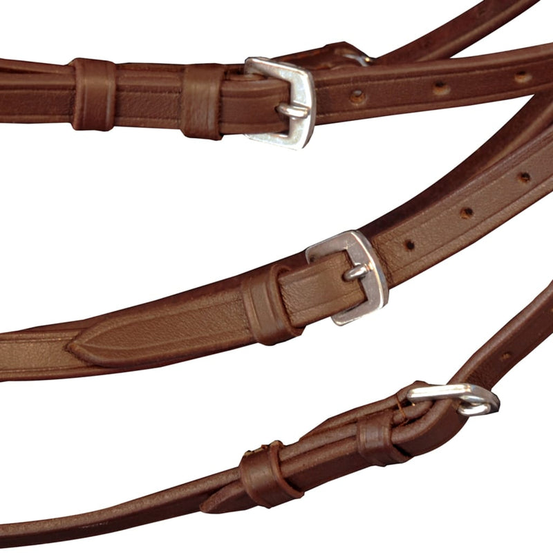 Load image into Gallery viewer, Vidaxl hoofdstel leer met gecombineerde neusriem, teugels en bit bruin pony

