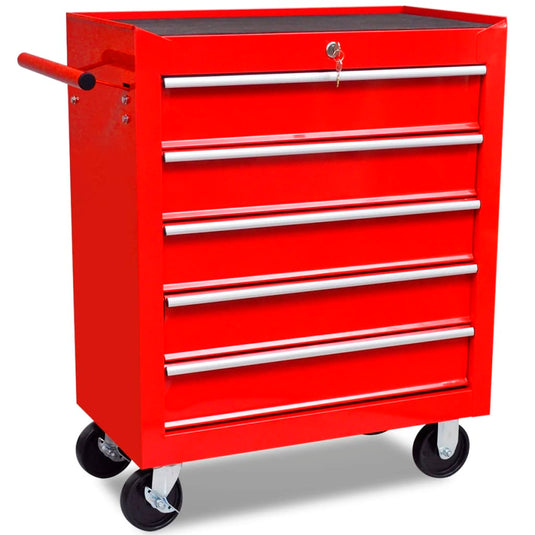 Vidaxl gereedschapswagen 5 lades rood