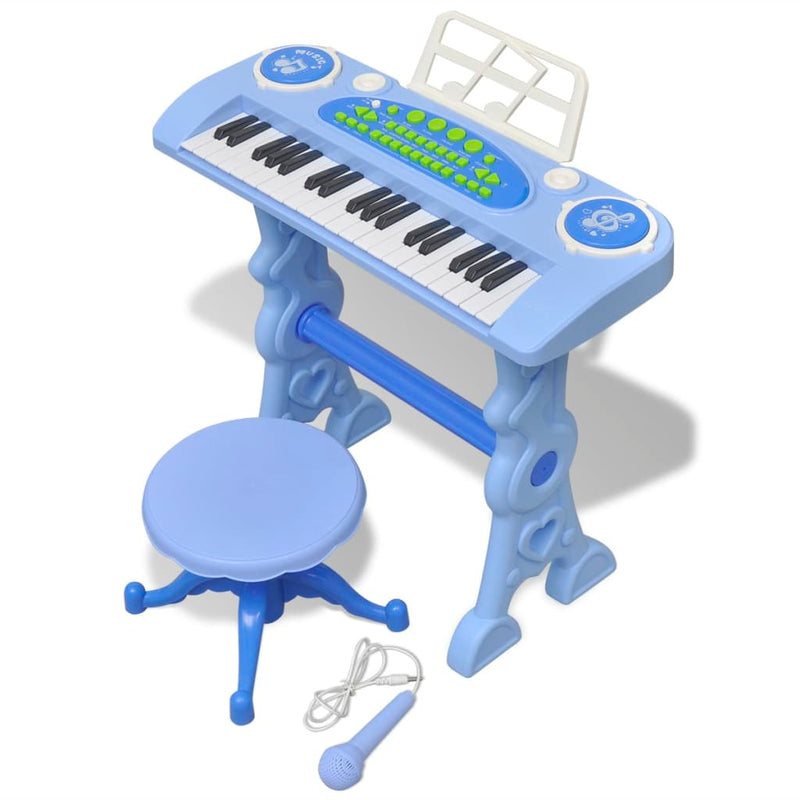 Load image into Gallery viewer, VidaXL Speelgoedkeyboard met krukje microfoon en 37 toetsen blauw
