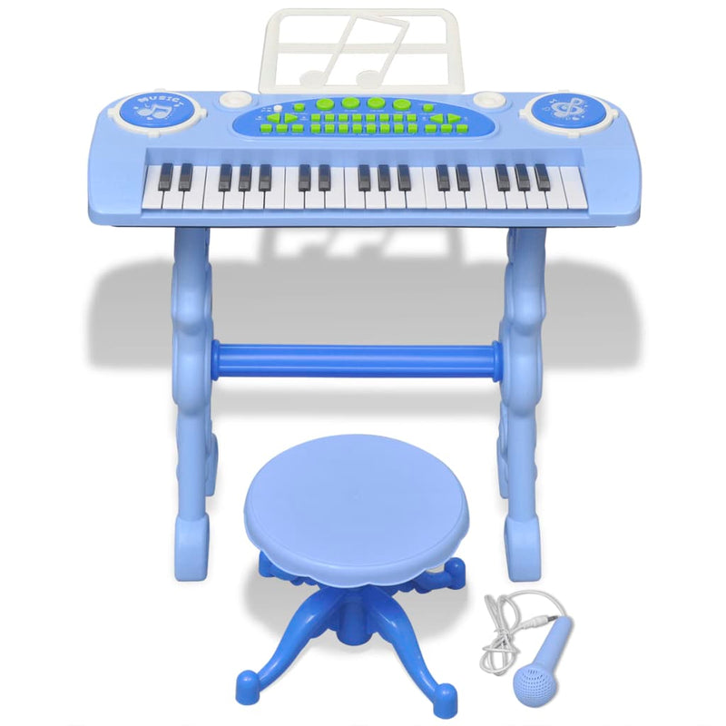 Load image into Gallery viewer, VidaXL Speelgoedkeyboard met krukje microfoon en 37 toetsen blauw
