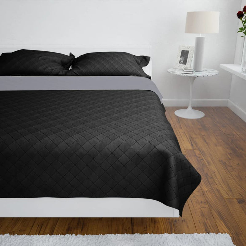 Load image into Gallery viewer, Vidaxl bedsprei gewatteerd dubbelzijdig 220x240 cm zwart grijs
