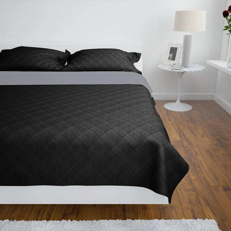 Chargez l'image dans la visionneuse de la galerie, Vidaxl bedsprei gewatteerd dubbelzijdig 220x240 cm zwart grijs
