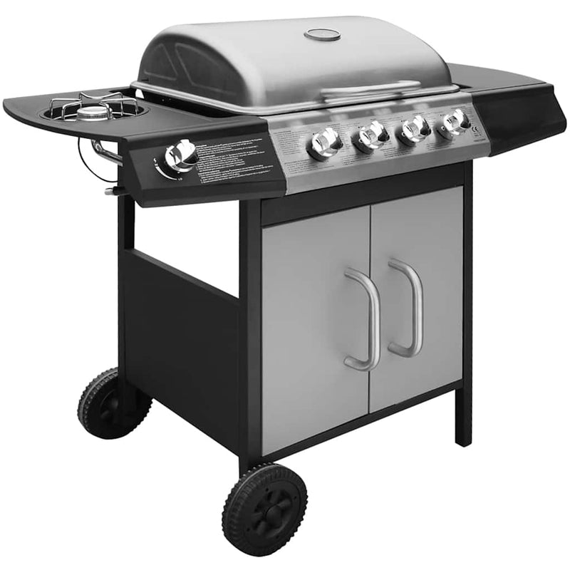 Load image into Gallery viewer, Vidaxl gasbarbecue 4+1 kookzone zwart en zilver
