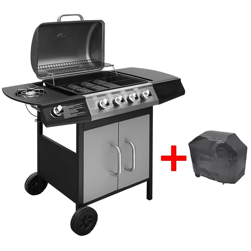 Load image into Gallery viewer, Vidaxl gasbarbecue 4+1 kookzone zwart en zilver
