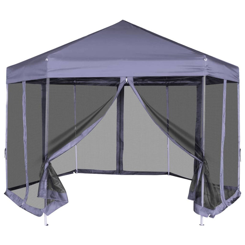 Load image into Gallery viewer, Vidaxl partytent met zijwanden pop-up zeshoekig 3,6x3,1 m donkerblauw
