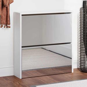 Vidaxl schoenenkast tweelaags met spiegel 63x17x67 cm wit