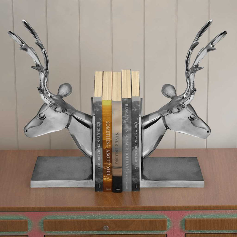 Chargez l'image dans la visionneuse de la galerie, Vidaxl boekensteunen herten 2 stuks aluminium zilver
