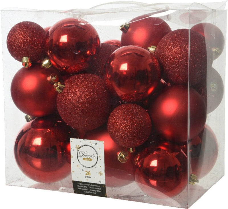 Load image into Gallery viewer, Decoris Decoris Kerstballen Kunststof 6-8-10 cm Rood 26 Stuks
