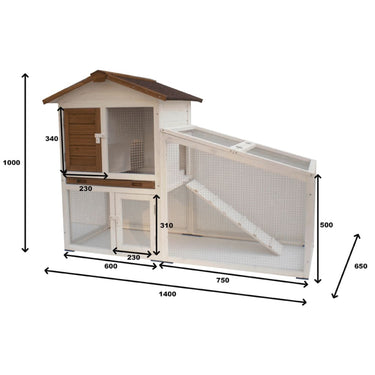@pet konijnenhok tommy 140x65x100 cm wit en bruin 20072