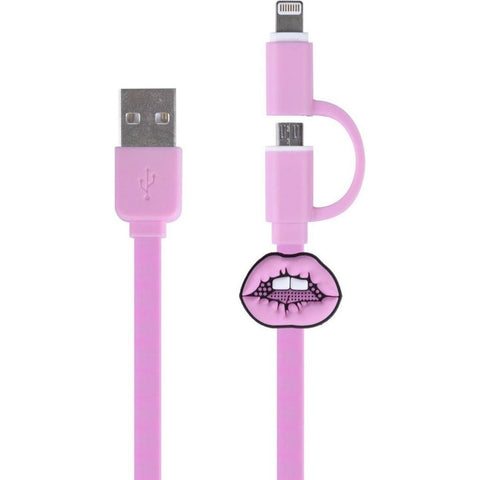 Kangaro kangaro k-58191006 dresz 2in1 micro-usb laadkabel + pin lippen roze