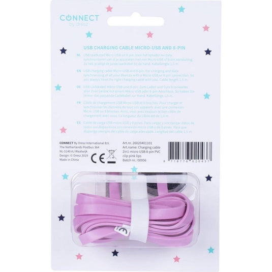 Kangaro k-58191006 dresz 2in1 micro-usb laadkabel + pin lippen roze