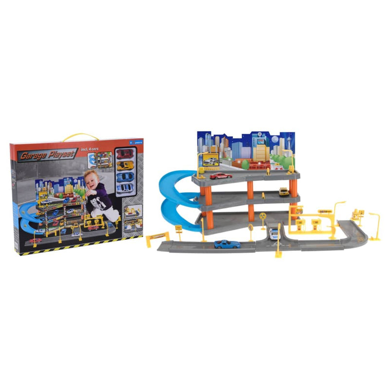 Load image into Gallery viewer, Tender Toys Tender Toys Speelgoedset met 4 auto's 62x31x33 cm grijs en blauw
