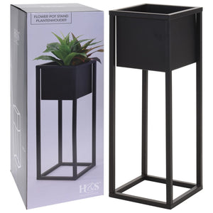 H s collection bloempot op standaard 60 cm metaal zwart