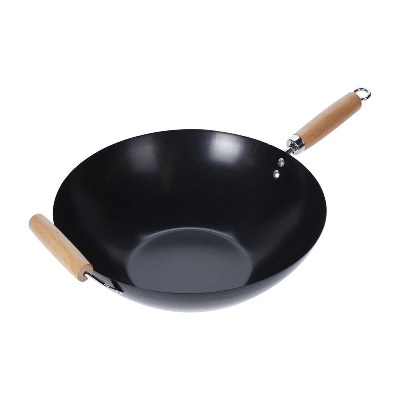 Afbeelding laden in galerijviewer, Excellent houseware wok carbon staal ã˜35cm met houten handgrepen
