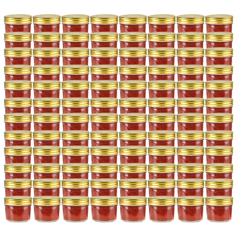 Afbeelding laden in galerijviewer, Vidaxl jampotten met goudkleurige deksels 96 st 110 ml glas
