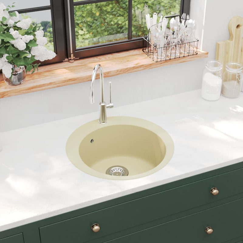 Load image into Gallery viewer, Vidaxl gootsteen enkele bak rond graniet beige
