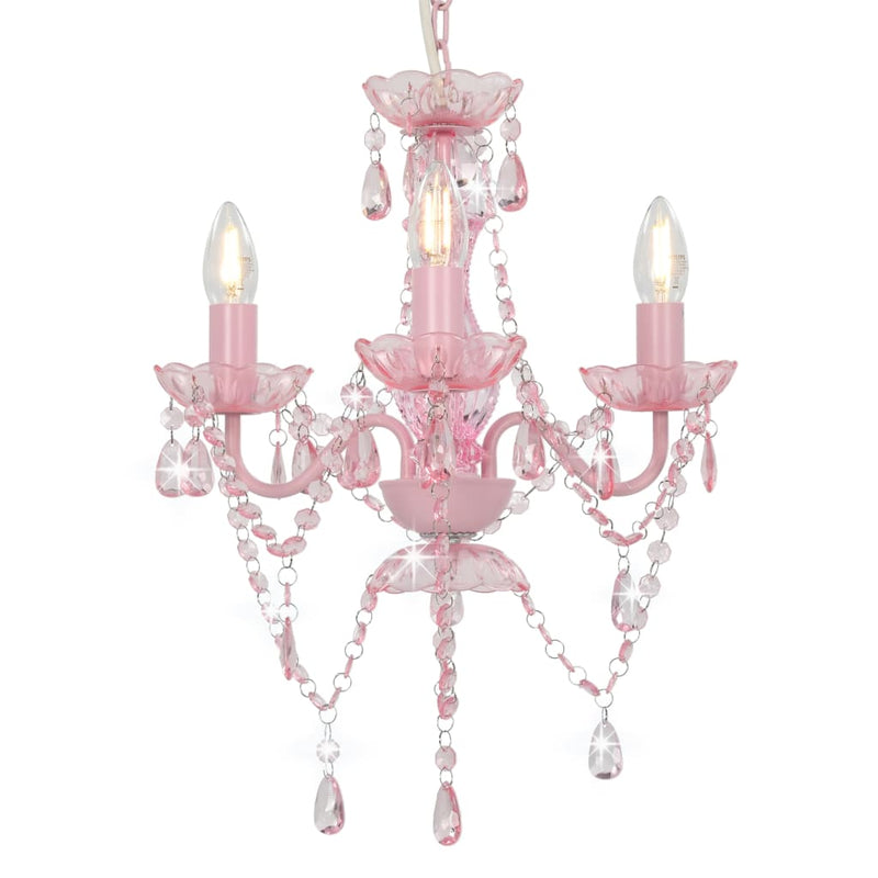 Load image into Gallery viewer, Vidaxl kroonluchter met kralen rond 3xe14 roze
