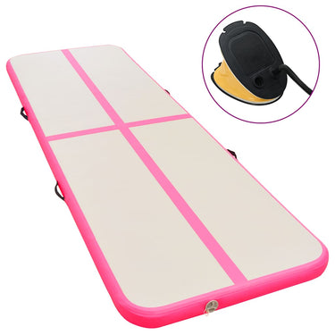Vidaxl gymnastiekmat met pomp opblaasbaar 400x100x10 cm pvc roze