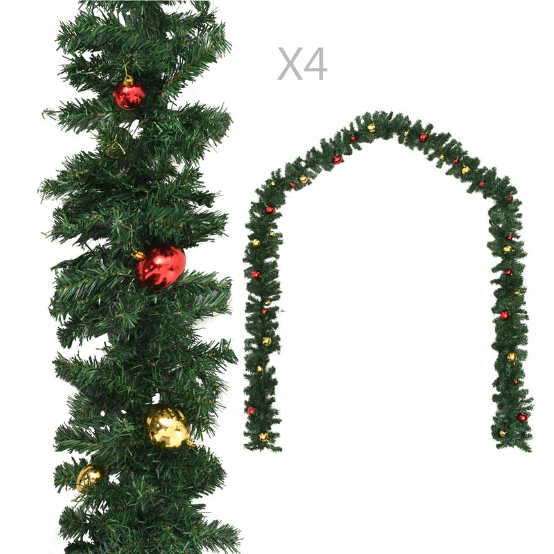 Load image into Gallery viewer, Vidaxl kerstslingers 4 st met kerstballen 270 cm pvc groen
