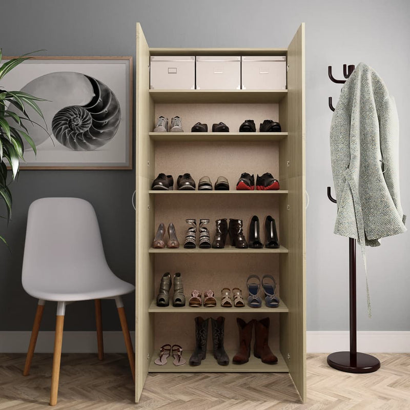 Load image into Gallery viewer, VidaXL Schoenenkast 80x35,5x180 cm bewerkt hout sonoma eikenkleurig
