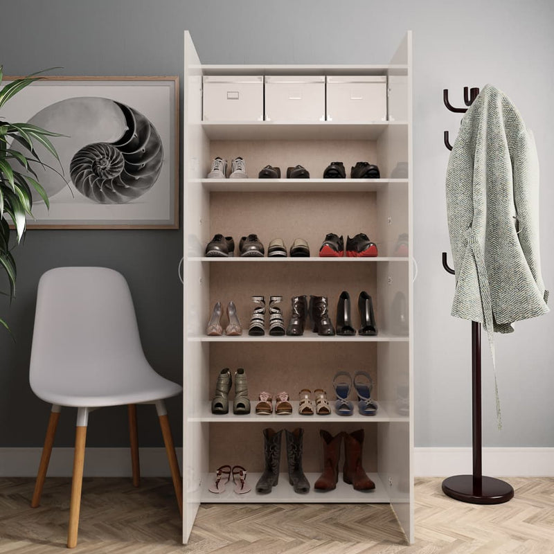 Load image into Gallery viewer, VidaXL Schoenenkast 80x35,5x180 cm bewerkt hout hoogglans wit
