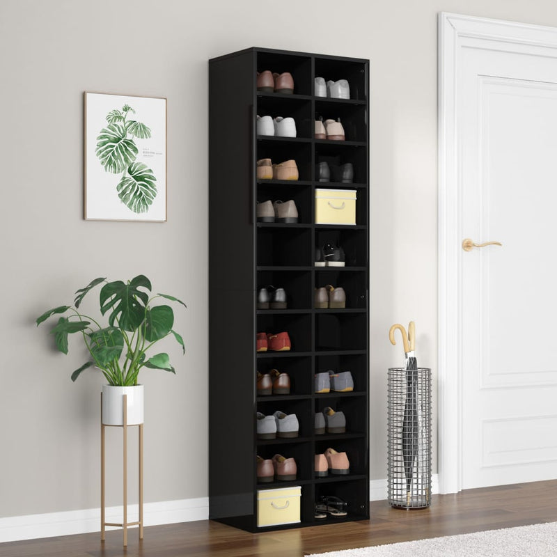 Load image into Gallery viewer, VidaXL Schoenenkast 54x34x183 cm bewerkt hout hoogglans zwart
