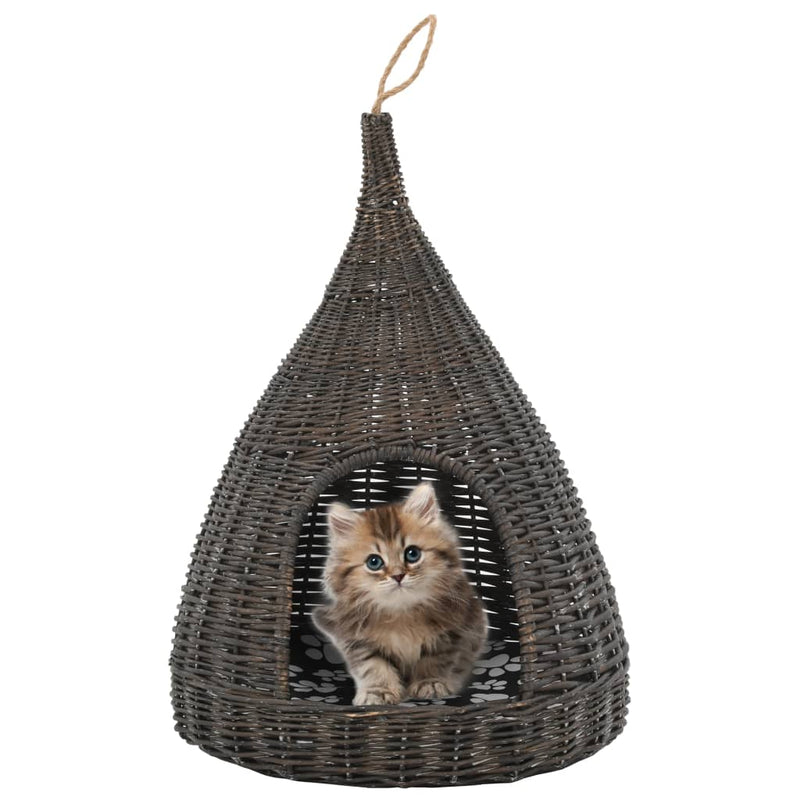 Load image into Gallery viewer, Vidaxl kattenhuis met kussen tipi 40x60 cm natuurlijk wilgen grijs
