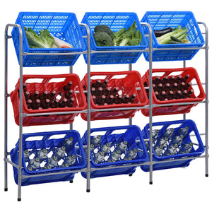 Vidaxl opbergrek voor 9 kratten 145x33x116 staal zilverkleurig